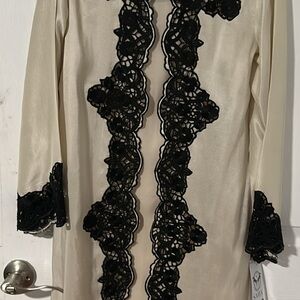 Elegant pure silk Cream and Black Lace Cardigan
shirt